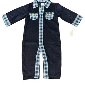 EDGEHILL COLLECTION BABY BOY BLUE CORDUROY LONG SLEEVE ONSIE BUTTON DOWN SZ 9 MO